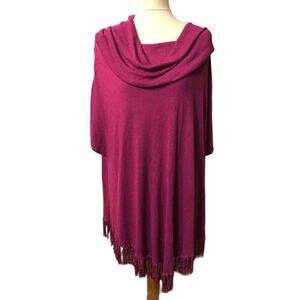 Poncho Peck & Peck Weekend pink fuchsia pullover cowl neck batwing fringed ponch